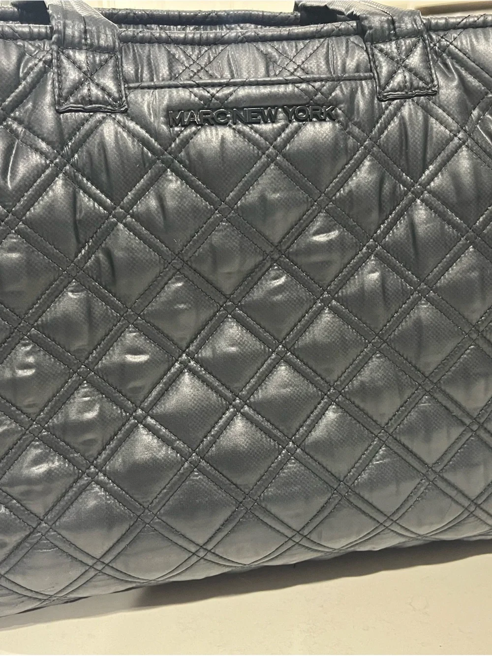 Marc New York Quilted Laptop Tote in gunmetal black